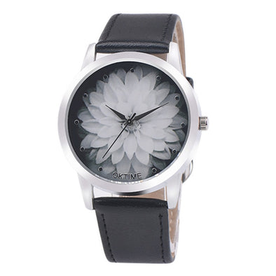 Floral Quartz Watch with Leather Band